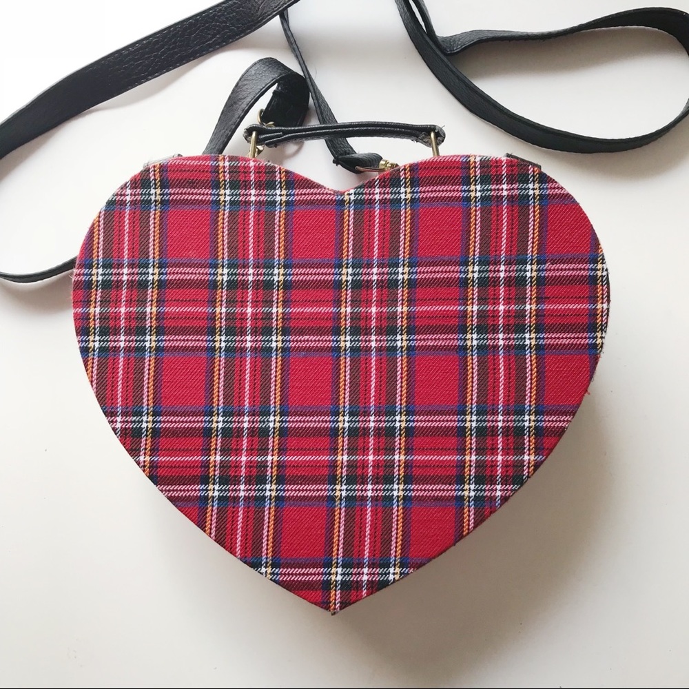 red plaid heart crossbody purse
